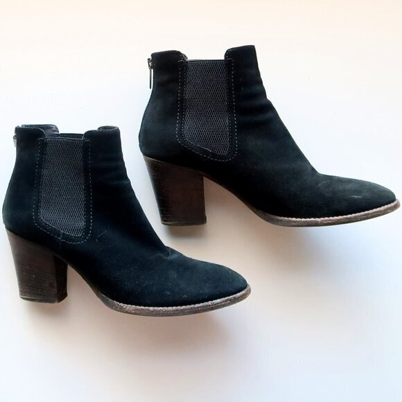 Aquatalia Black Suede Leather Block Heel Chelsea Ankle Boots / Booties Size 9.5 - Picture 12 of 16
